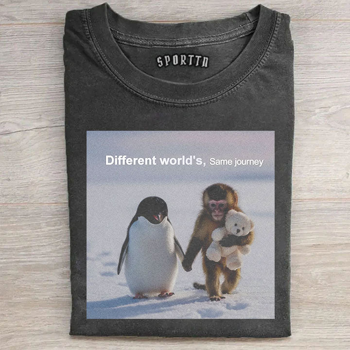 A Penguin & Punch-kun Monkey Meme Graphic T-shirt