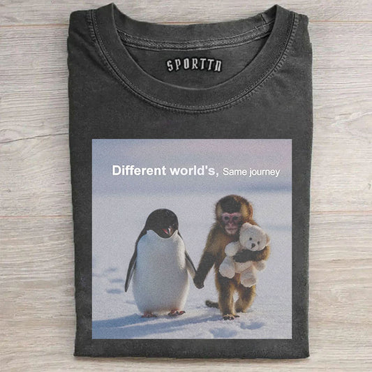 A Penguin & Punch-kun Monkey Meme Graphic T-shirt